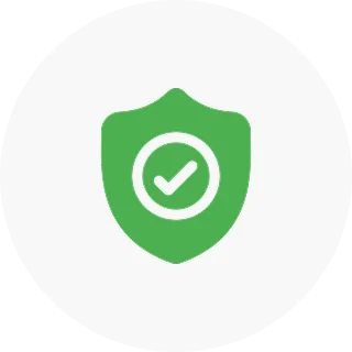 A green shield icon with a white checkmark inside a circle, symbolizing security or protection.